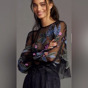 Anthropologie: The Layla Long-Sleeve Appliqué Mesh Blouse